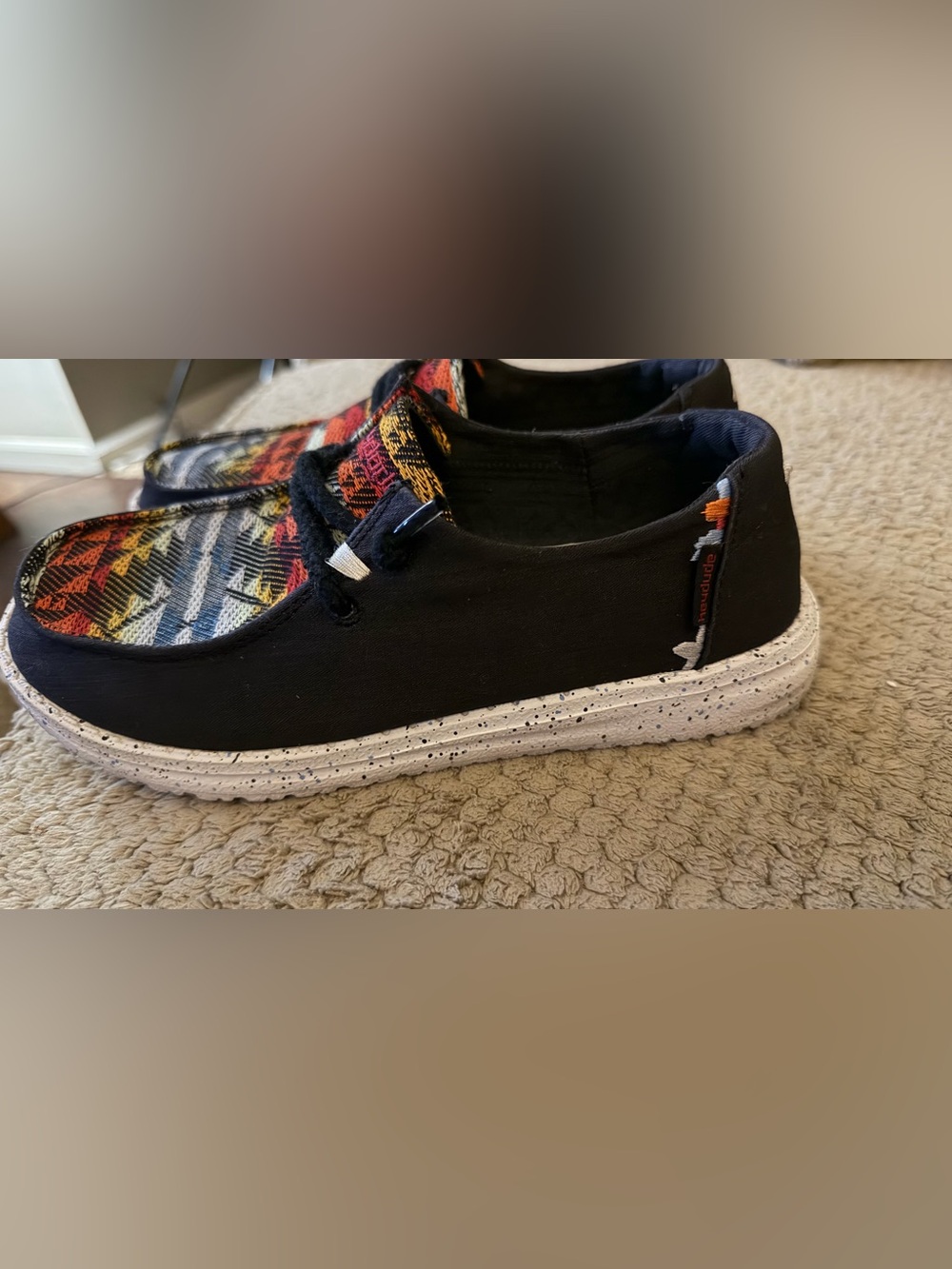 Hey Dude Wendy Black Canvas Slip-On with Multicolor Woven Accent - Picture 8 of 11